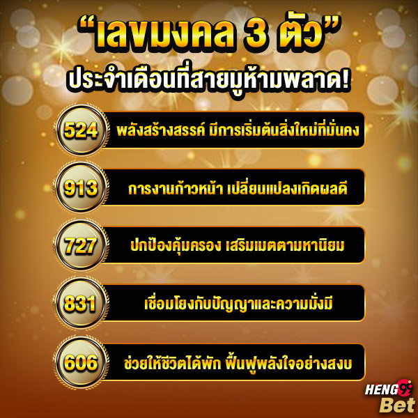 รูปภาพเลขมงคลประจำเดือนที่สายมูห้ามพลาดของ heng99